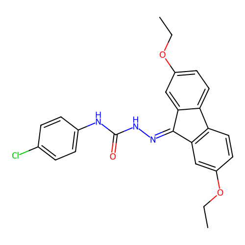 N-(4-chlorophenyl)-2-(2,7-diethoxy-9H-fluoren-9-ylidene)hydrazinecarboxamide structure