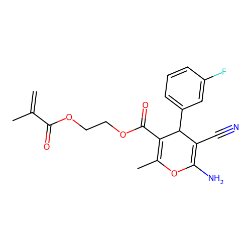 2-[(2-methylacryloyl)oxy]ethyl 6-amino-5-cyano-4-(3-fluorophenyl)-2-methyl-4H-pyran-3-carboxylate structure