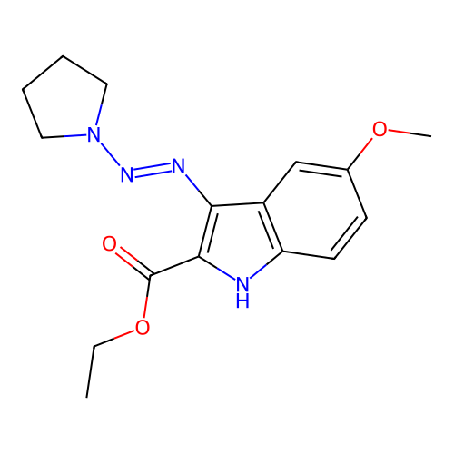 ethyl 5-methoxy-3-[(E)-pyrrolidin-1-yldiazenyl]-1H-indole-2-carboxylate structure