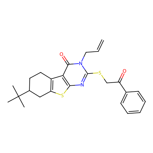 7-tert-butyl-2-[(2-oxo-2-phenylethyl)sulfanyl]-3-(prop-2-en-1-yl)-5,6,7,8-tetrahydro[1]benzothieno[2,3-d]pyrimidin-4(3H)-one structure