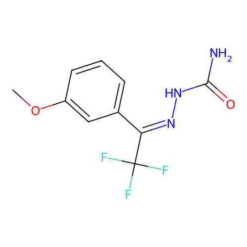(E)-2-(2,2,2-trifluoro-1-(3-methoxyphenyl)ethylidene)hydrazinecarboxamide structure