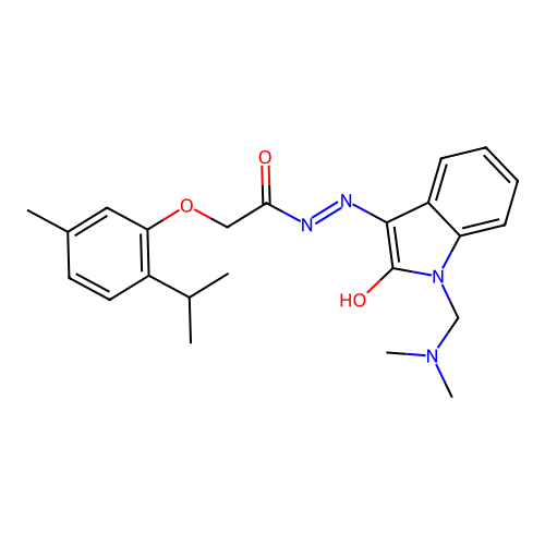 N'-(1-((dimethylamino)methyl)-2-oxoindolin-3-ylidene)-2-(2-isopropyl-5-methylphenoxy)acetohydrazide structure