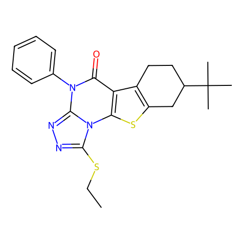 8-(tert-butyl)-1-(ethylthio)-4-phenyl-6,7,8,9-tetrahydrobenzo[4,5]thieno[3,2-e][1,2,4]triazolo[4,3-a]pyrimidin-5(4H)-one structure