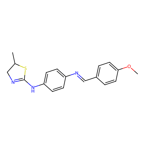 (E)-N1-(4-methoxybenzylidene)-N4-(5-methyl-4,5-dihydrothiazol-2-yl)benzene-1,4-diamine structure
