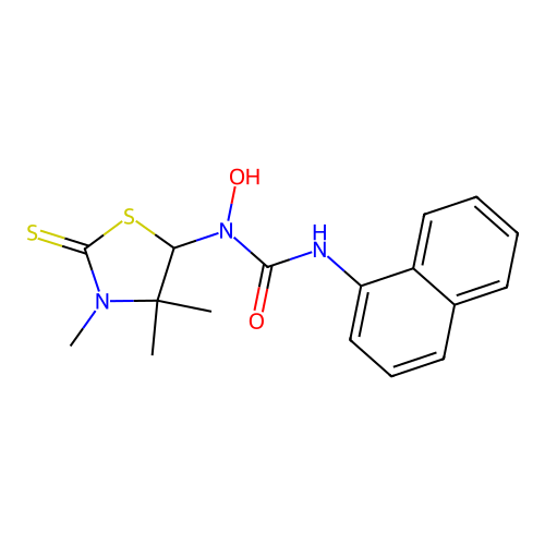 1-hydroxy-3-(naphthalen-1-yl)-1-(3,4,4-trimethyl-2-thioxothiazolidin-5-yl)urea structure