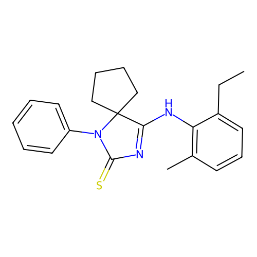 (Z)-4-((2-ethyl-6-methylphenyl)imino)-1-phenyl-1,3-diazaspiro[4.4]nonane-2-thione structure