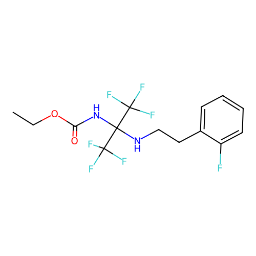 Ethyl N-[1,1,1,3,3,3-hexafluoro-2-[2-(2-fluorophenyl)ethylamino]propan-2-yl]carbamate structure