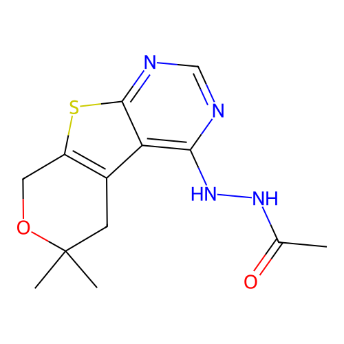 N'-(6,6-dimethyl-5,8-dihydro-6H-pyrano[4',3':4,5]thieno[2,3-d]pyrimidin-4-yl)acetohydrazide structure