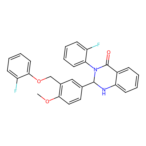 2-{3-[(2-fluorophenoxy)methyl]-4-methoxyphenyl}-3-(2-fluorophenyl)-2,3-dihydroquinazolin-4(1H)-one structure
