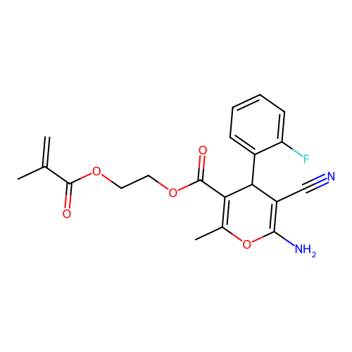 2-[(2-methylacryloyl)oxy]ethyl 6-amino-5-cyano-4-(2-fluorophenyl)-2-methyl-4H-pyran-3-carboxylate structure