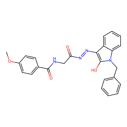 (E)-N-(2-(2-(1-benzyl-2-oxoindolin-3-ylidene)hydrazinyl)-2-oxoethyl)-4-methoxybenzamide structure