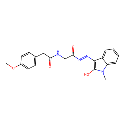 (Z)-2-(4-methoxyphenyl)-N-(2-(2-(1-methyl-2-oxoindolin-3-ylidene)hydrazinyl)-2-oxoethyl)acetamide structure