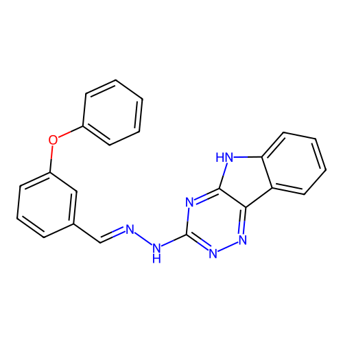 3-[(2E)-2-(3-phenoxybenzylidene)hydrazinyl]-5H-[1,2,4]triazino[5,6-b]indole structure