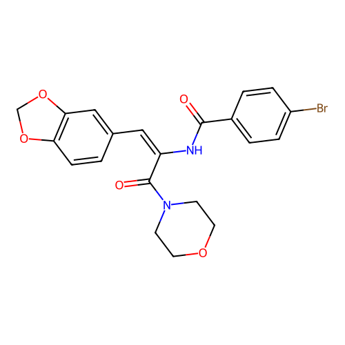 N-[2-(1,3-benzodioxol-5-yl)-1-(4-morpholinylcarbonyl)vinyl]-4-bromobenzamide structure