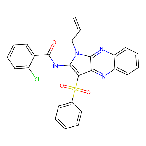 N-(1-allyl-3-(phenylsulfonyl)-1H-pyrrolo[2,3-b]quinoxalin-2-yl)-2-chlorobenzamide structure