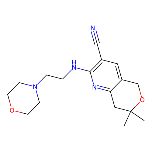 7,7-dimethyl-2-((2-morpholinoethyl)amino)-7,8-dihydro-5H-pyrano[4,3-b]pyridine-3-carbonitrile structure