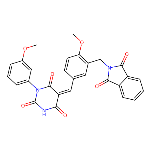 (5Z)-5-[[3-[(1,3-dioxoisoindol-2-yl)methyl]-4-methoxyphenyl]methylidene]-1-(3-methoxyphenyl)-1,3-diazinane-2,4,6-trione structure