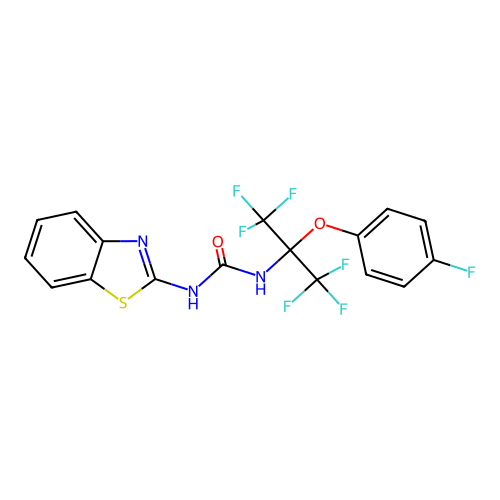1-(1,3-benzothiazol-2-yl)-3-[1,1,1,3,3,3-hexafluoro-2-(4-fluorophenoxy)propan-2-yl]urea structure