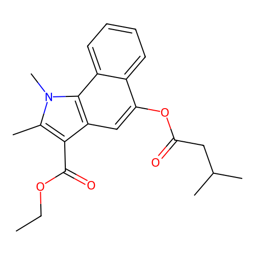 ethyl 1,2-dimethyl-5-[(3-methylbutanoyl)oxy]-1H-benzo[g]indole-3-carboxylate structure