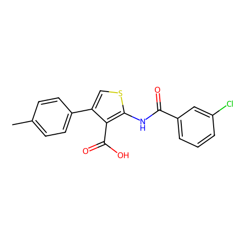 2-(3-chlorobenzamido)-4-(p-tolyl)thiophene-3-carboxylic acid structure