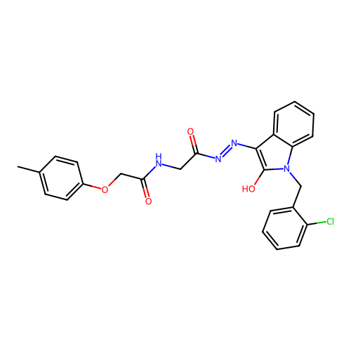 (Z)-N-(2-(2-(1-(2-chlorobenzyl)-2-oxoindolin-3-ylidene)hydrazinyl)-2-oxoethyl)-2-(p-tolyloxy)acetamide structure