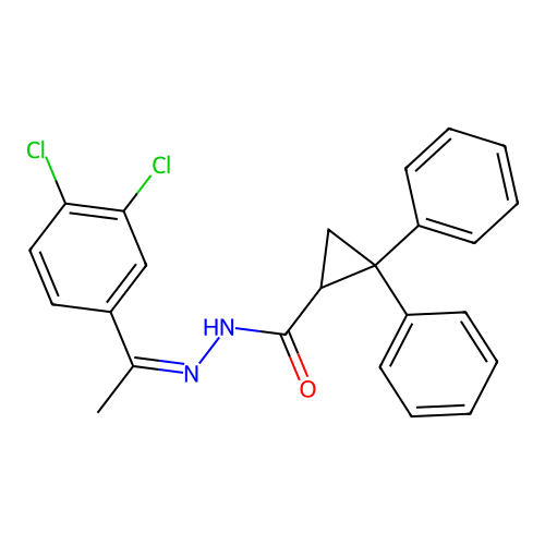 (Z)-N'-(1-(3,4-dichlorophenyl)ethylidene)-2,2-diphenylcyclopropanecarbohydrazide structure