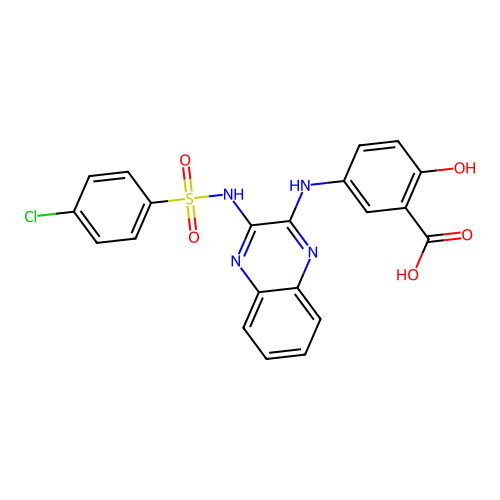 5-((3-(4-chlorophenylsulfonamido)quinoxalin-2-yl)amino)-2-hydroxybenzoic acid structure