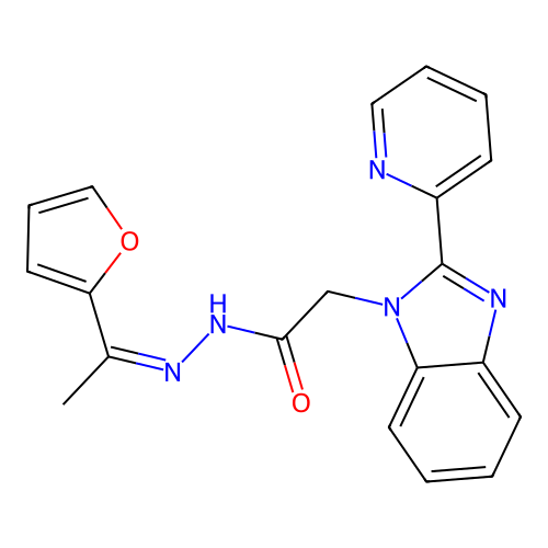 N-[1-(furan-2-yl)ethylideneamino]-2-(2-pyridin-2-ylbenzimidazol-1-yl)acetamide structure