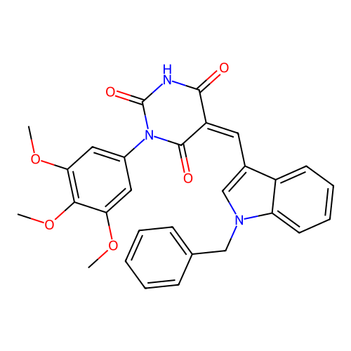 (5Z)-5-[(1-benzylindol-3-yl)methylidene]-1-(3,4,5-trimethoxyphenyl)-1,3-diazinane-2,4,6-trione structure