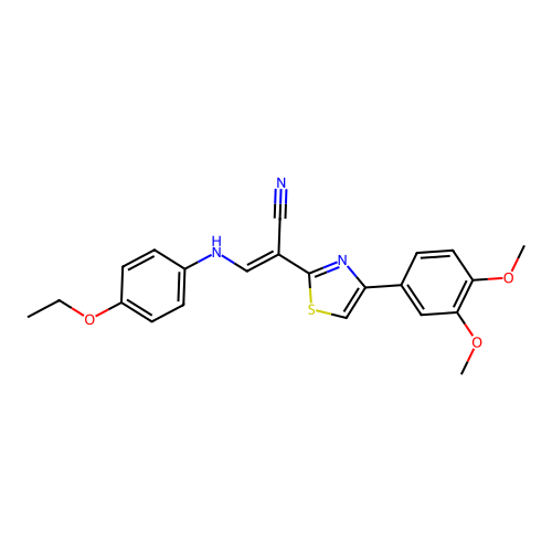 (E)-2-(4-(3,4-dimethoxyphenyl)thiazol-2-yl)-3-((4-ethoxyphenyl)amino)acrylonitrile structure