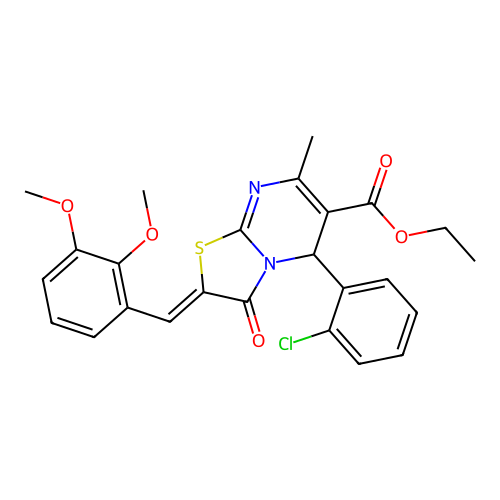 (Z)-ethyl 5-(2-chlorophenyl)-2-(2,3-dimethoxybenzylidene)-7-methyl-3-oxo-3,5-dihydro-2H-thiazolo[3,2-a]pyrimidine-6-carboxylate structure