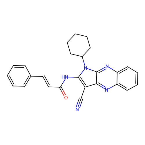 N-(3-cyano-1-cyclohexyl-1H-pyrrolo[2,3-b]quinoxalin-2-yl)cinnamamide structure