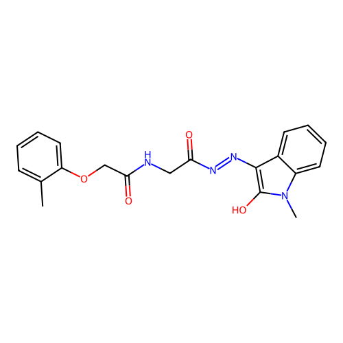 N-[(1-methyl-2-oxoindol-3-ylidene)amino]-2-[[2-(2-methylphenoxy)acetyl]amino]acetamide structure