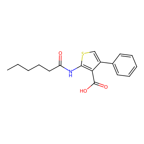 2-(Hexanoylamino)-4-phenylthiophene-3-carboxylic acid structure