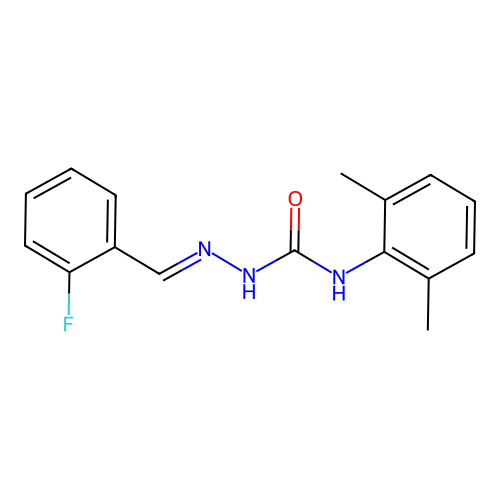 N-(2,6-dimethylphenyl)-2-(2-fluorobenzylidene)hydrazinecarboxamide structure