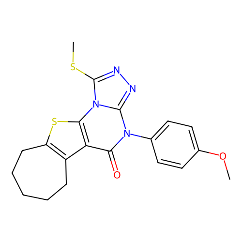 4-(4-methoxyphenyl)-1-(methylsulfanyl)-7,8,9,10-tetrahydro-6H-cyclohepta[4,5]thieno[3,2-e][1,2,4]triazolo[4,3-a]pyrimidin-5(4H)-one structure