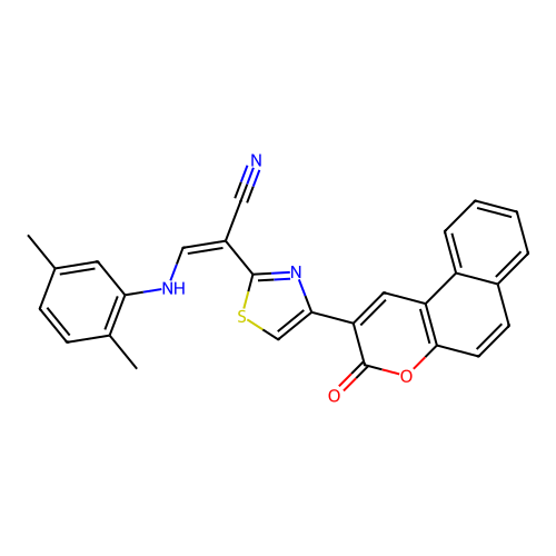 (2Z)-3-[(2,5-dimethylphenyl)amino]-2-[4-(3-oxo-3H-benzo[f]chromen-2-yl)-1,3-thiazol-2-yl]prop-2-enenitrile structure