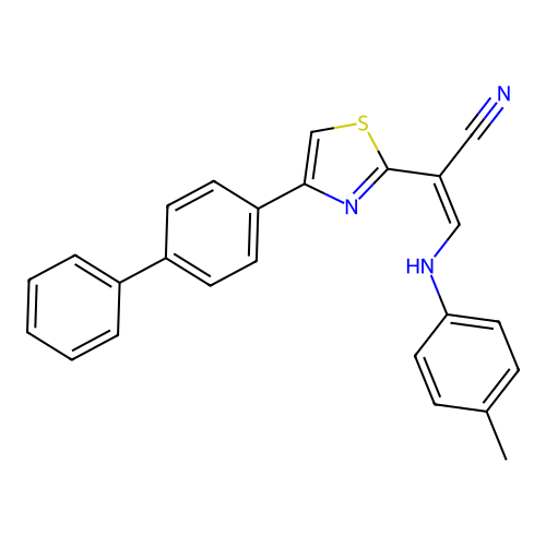 (2Z)-2-[4-(biphenyl-4-yl)-1,3-thiazol-2-yl]-3-[(4-methylphenyl)amino]prop-2-enenitrile structure