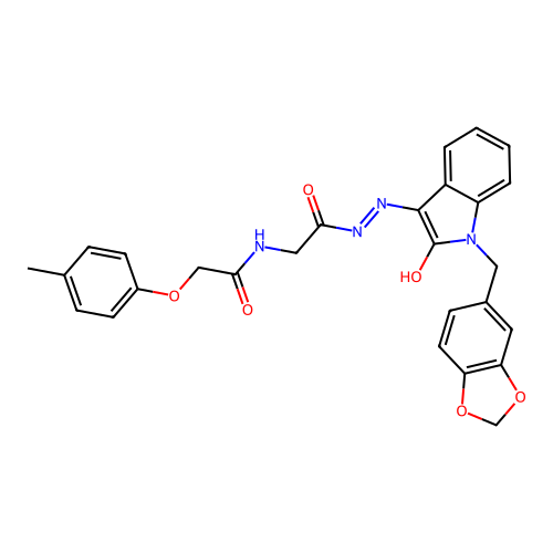 (Z)-N-(2-(2-(1-(benzo[d][1,3]dioxol-5-ylmethyl)-2-oxoindolin-3-ylidene)hydrazinyl)-2-oxoethyl)-2-(p-tolyloxy)acetamide structure