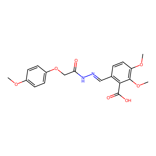 2,3-Dimethoxy-6-{[2-(4-methoxy-phenoxy)-acetyl]-hydrazonomethyl}-benzoic acid structure