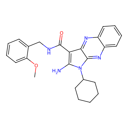 2-amino-1-cyclohexyl-N-(2-methoxybenzyl)-1H-pyrrolo[2,3-b]quinoxaline-3-carboxamide structure