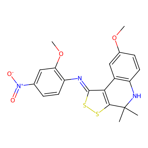8-methoxy-N-(2-methoxy-4-nitrophenyl)-4,4-dimethyl-5H-dithiolo[3,4-c]quinolin-1-imine structure