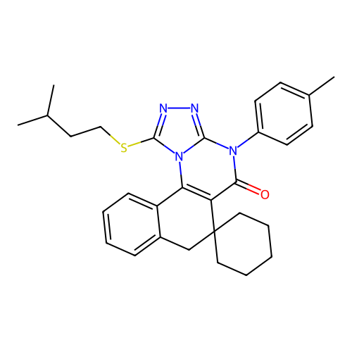 1-(isopentylthio)-4-(p-tolyl)-4H-spiro[benzo[h][1,2,4]triazolo[4,3-a]quinazoline-6,1'-cyclohexan]-5(7H)-one structure