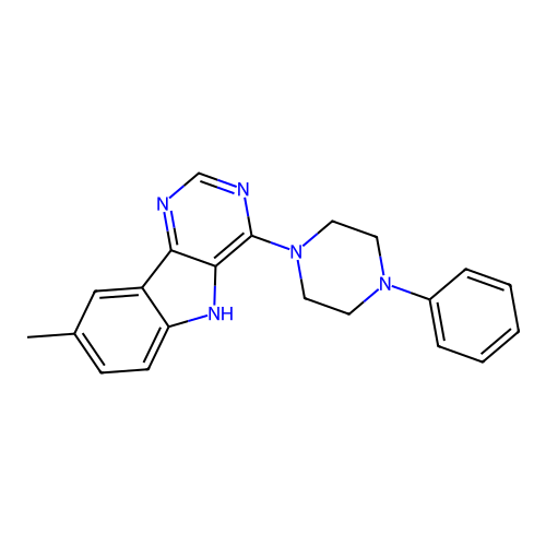 8-methyl-4-(4-phenylpiperazin-1-yl)-5H-pyrimido[5,4-b]indole structure