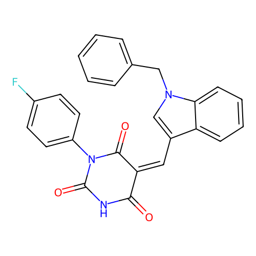 (5Z)-5-[(1-benzylindol-3-yl)methylidene]-1-(4-fluorophenyl)-1,3-diazinane-2,4,6-trione structure