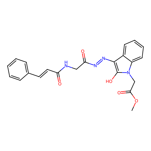 Methyl 2-[2-oxo-3-[[2-(3-phenylprop-2-enoylamino)acetyl]hydrazinylidene]indol-1-yl]acetate structure