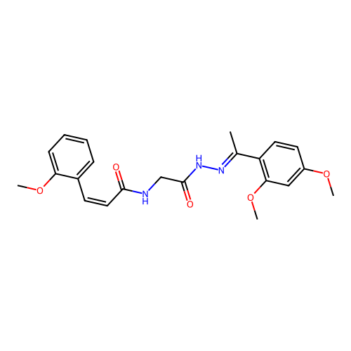 (2Z)-N-(2-{(2E)-2-[1-(2,4-dimethoxyphenyl)ethylidene]hydrazinyl}-2-oxoethyl)-3-(2-methoxyphenyl)prop-2-enamide (non-preferred name) structure