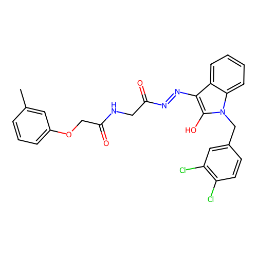 (Z)-N-(2-(2-(1-(3,4-dichlorobenzyl)-2-oxoindolin-3-ylidene)hydrazinyl)-2-oxoethyl)-2-(m-tolyloxy)acetamide structure
