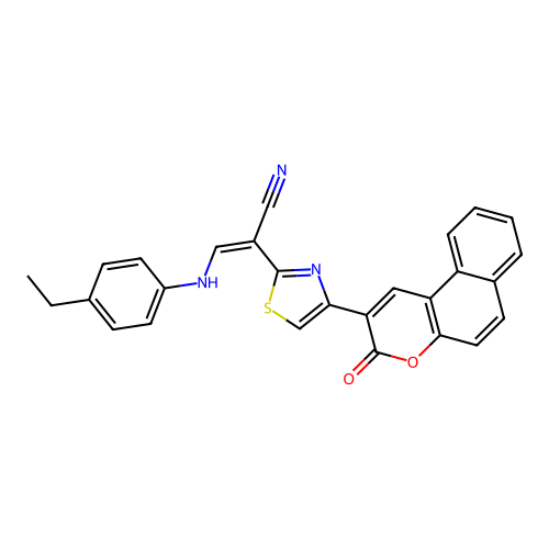 (2Z)-3-[(4-ethylphenyl)amino]-2-[4-(3-oxo-3H-benzo[f]chromen-2-yl)-1,3-thiazol-2-yl]prop-2-enenitrile structure