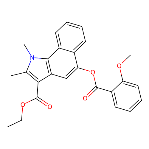 ethyl 5-((2-methoxybenzoyl)oxy)-1,2-dimethyl-1H-benzo[g]indole-3-carboxylate structure